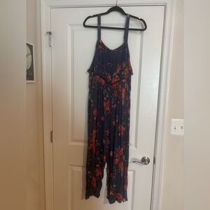 Xhilaration Blue and Red Floral Jumpsuit